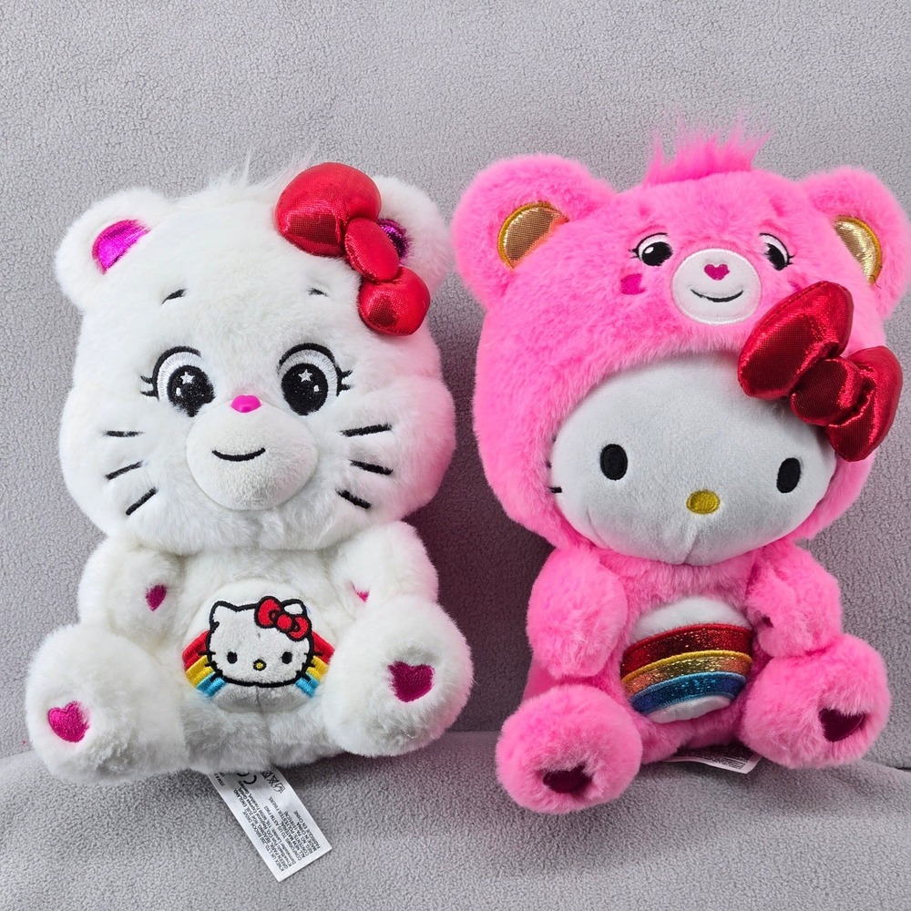 Care Bears Sanrio Hello Kitty 9" Plush Set Cheer Bear Crossover Kawaii 2023